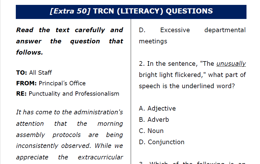 TRCN questions on Literacy