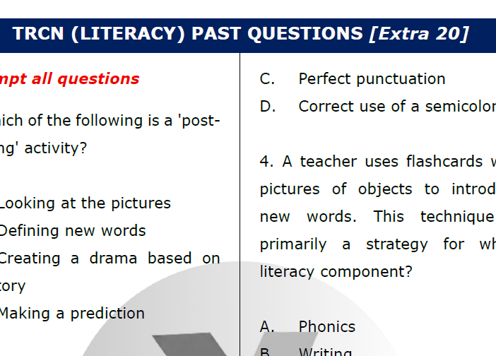 Sample of extra TRCN questions on Literacy to be downloaded as PDF
