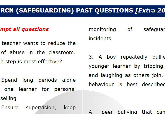 Sample of extra TRCN questions on Safeguarding to be downloaded as PDF