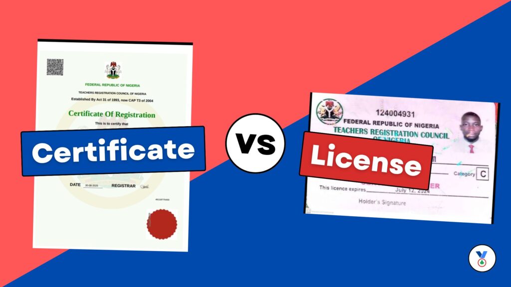 An image of the difference between TRCN certificate and license