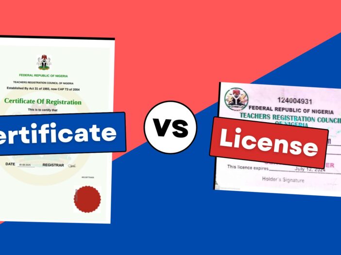 An image of the difference between TRCN certificate and license