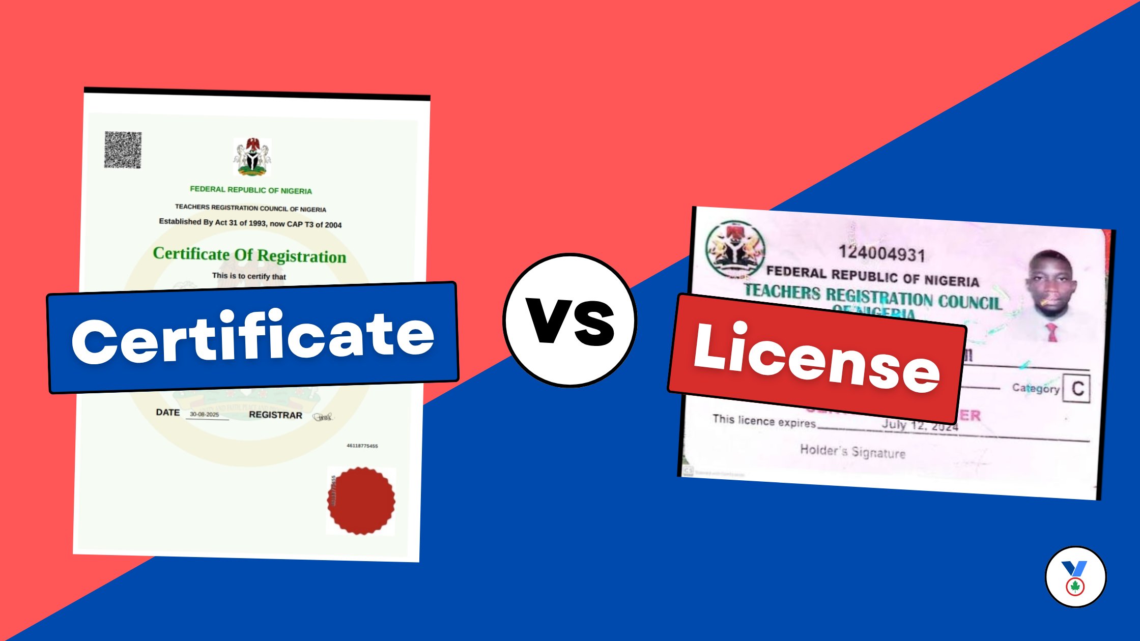 An image of the difference between TRCN certificate and license