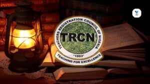 A picture representing TRCN study group with TRCN logo in the centre, open books behind and a lit lantern by the left.